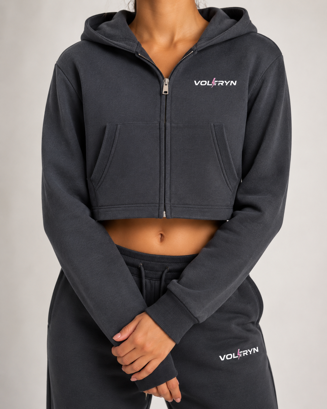 Voltryn Essentials Cropped Zip-Up Hoodie