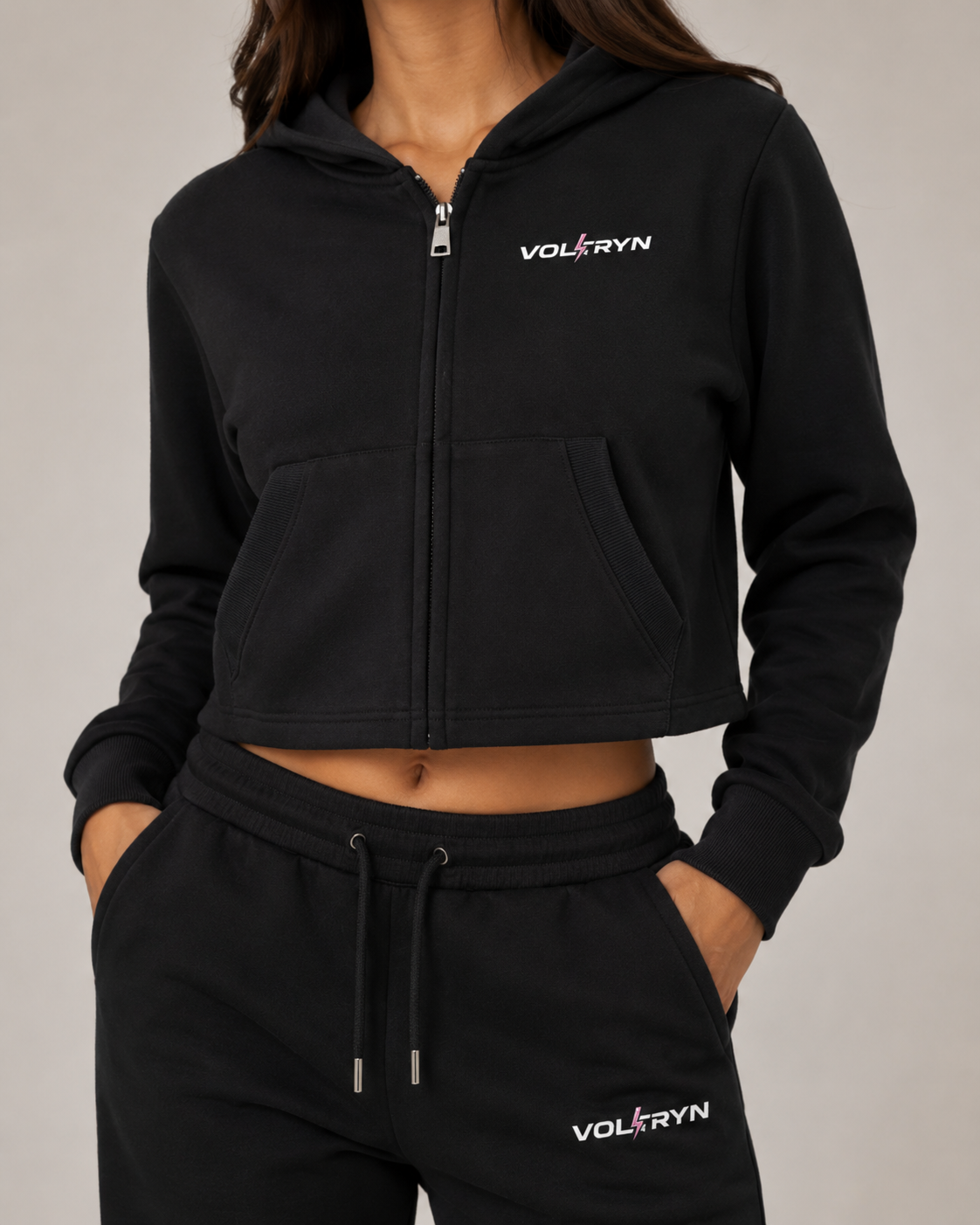 Voltryn Essentials Cropped Zip-Up Hoodie